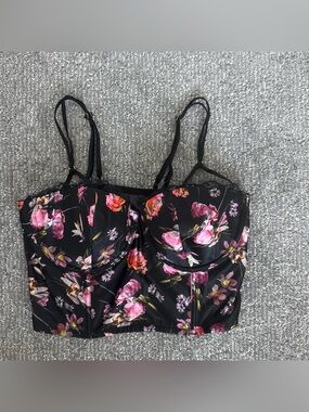 Victoria's Secret Black Floral Longline Bustier Bra- 34DD